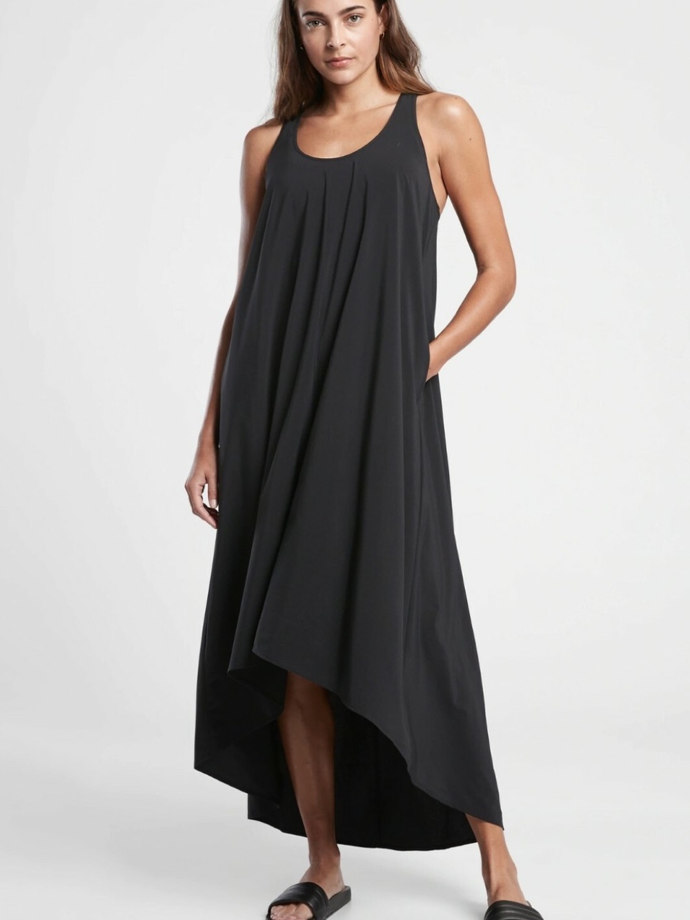 Athleta Black Presidio High Low Racerback Maxi Dress with Pockets Size Medium